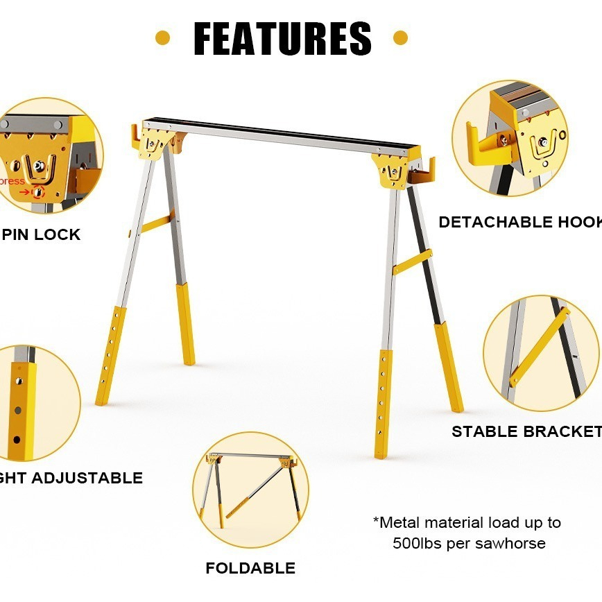 Workbench Portable Fold - Stojak/stożek stolarski, wytrzymały żelazny przenośny stół
